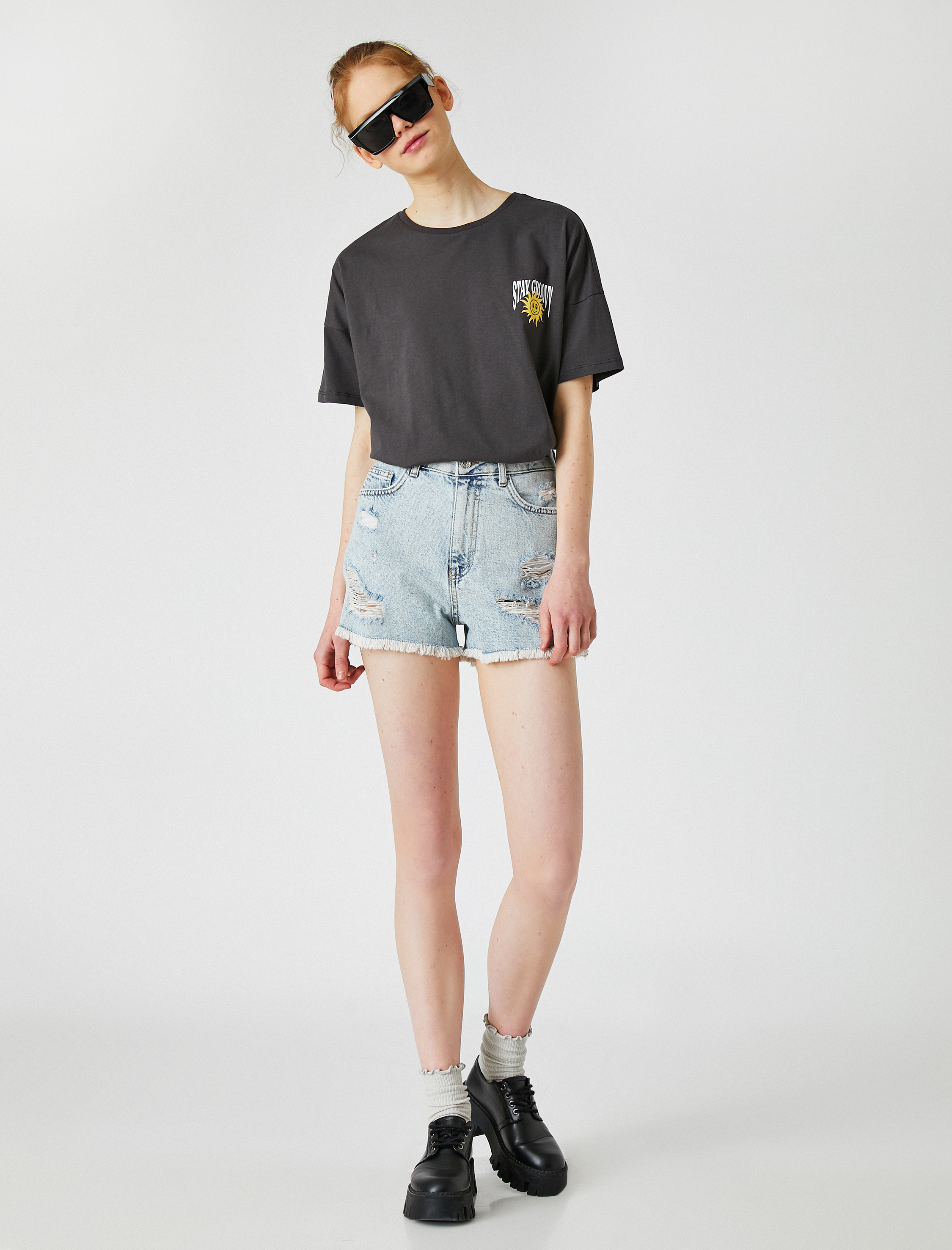   Yüksek Bel Kot Şort