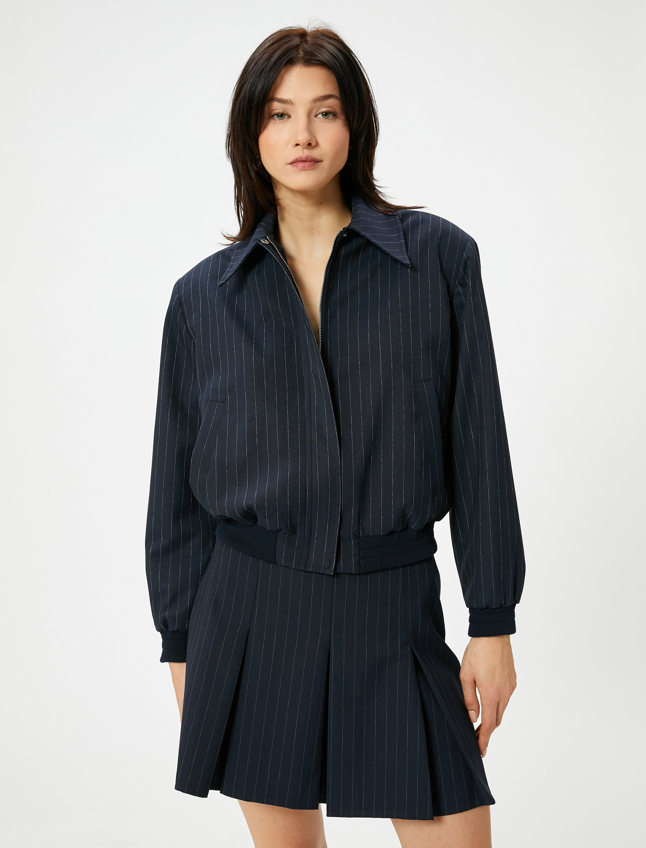   Bomber Ceket Fermuarlı Cepli Gömlek Yaka Ribanalı