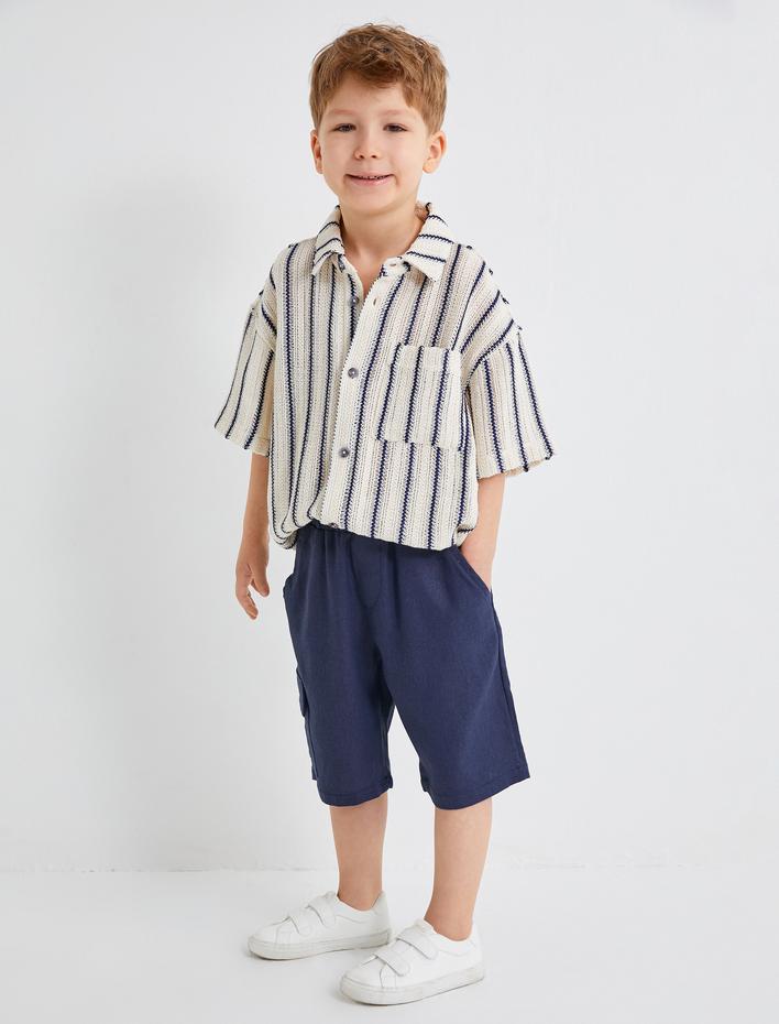 Erkek Çocuk Keten Şort Beli Bağlamalı Cep Detaylı