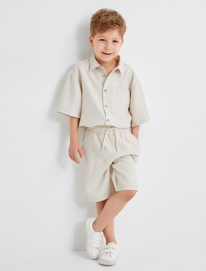 Erkek Çocuk Viskon Gömlek Kısa Kollu Tek Cep Detaylı