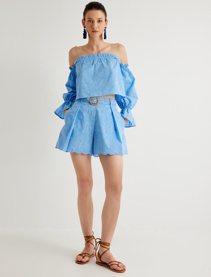  Koton X Melis Ağazat - Çiçekli Pileli Şort Cepli Rahat Kalıp Pamuklu