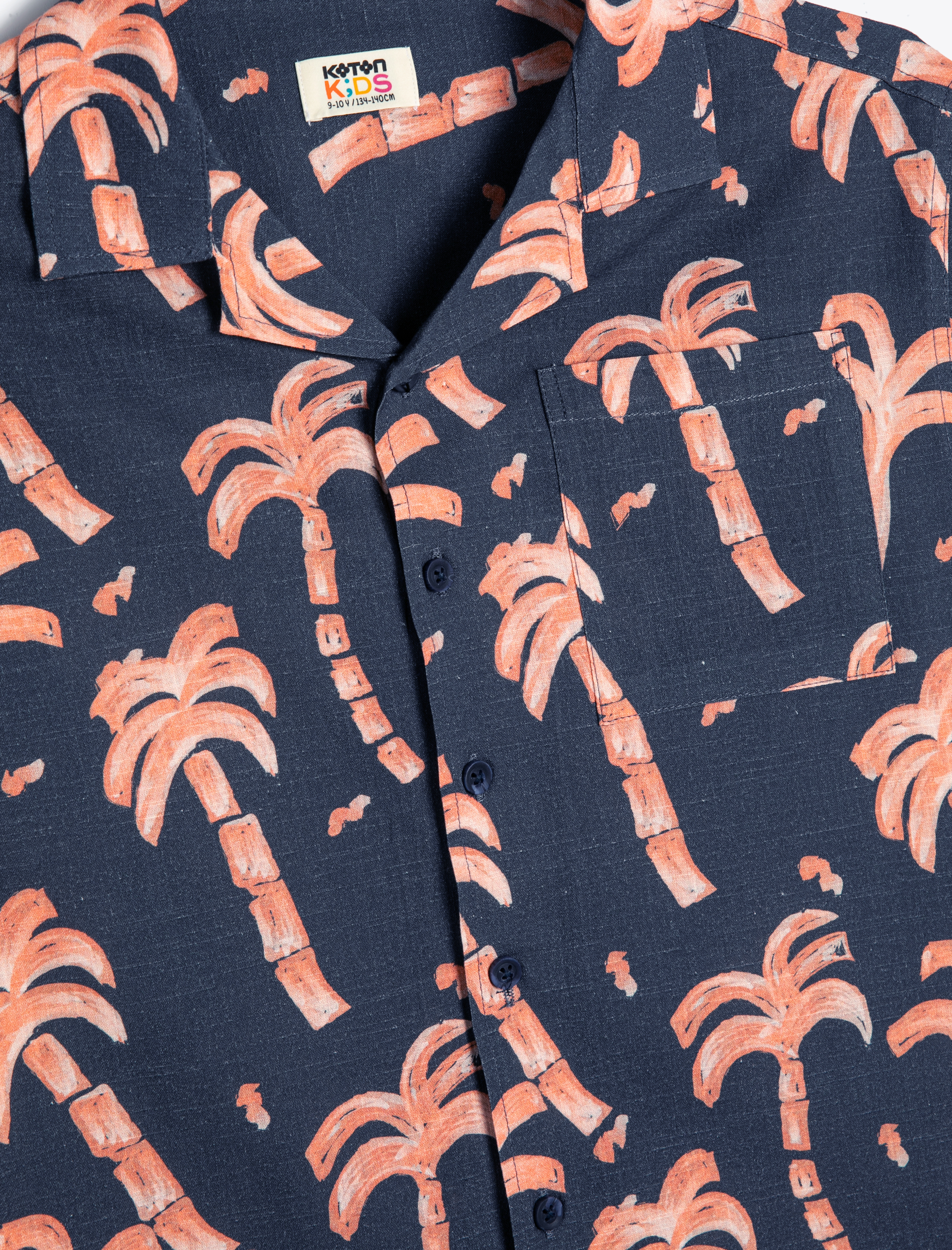  Erkek Çocuk Kısa Kollu Gömlek Palmiye Baskılı Pamuklu