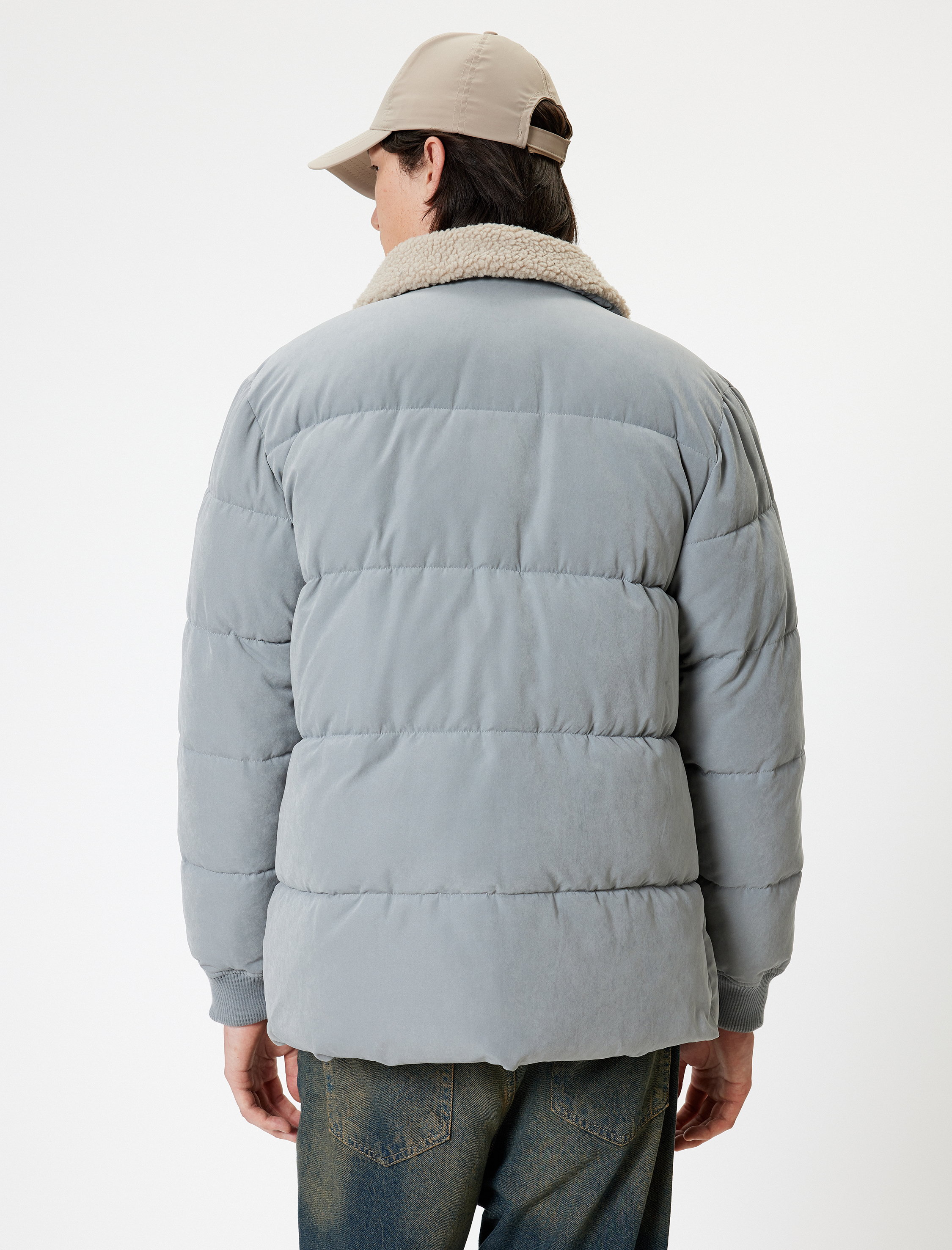   Slim Fit Şişme Mont Peluş Yaka Detaylı Fermuarlı