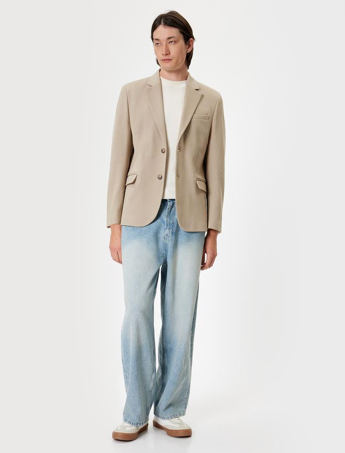  Kruvaze Blazer Ceket Slim Fit Kapaklı Çift Cep Detaylı