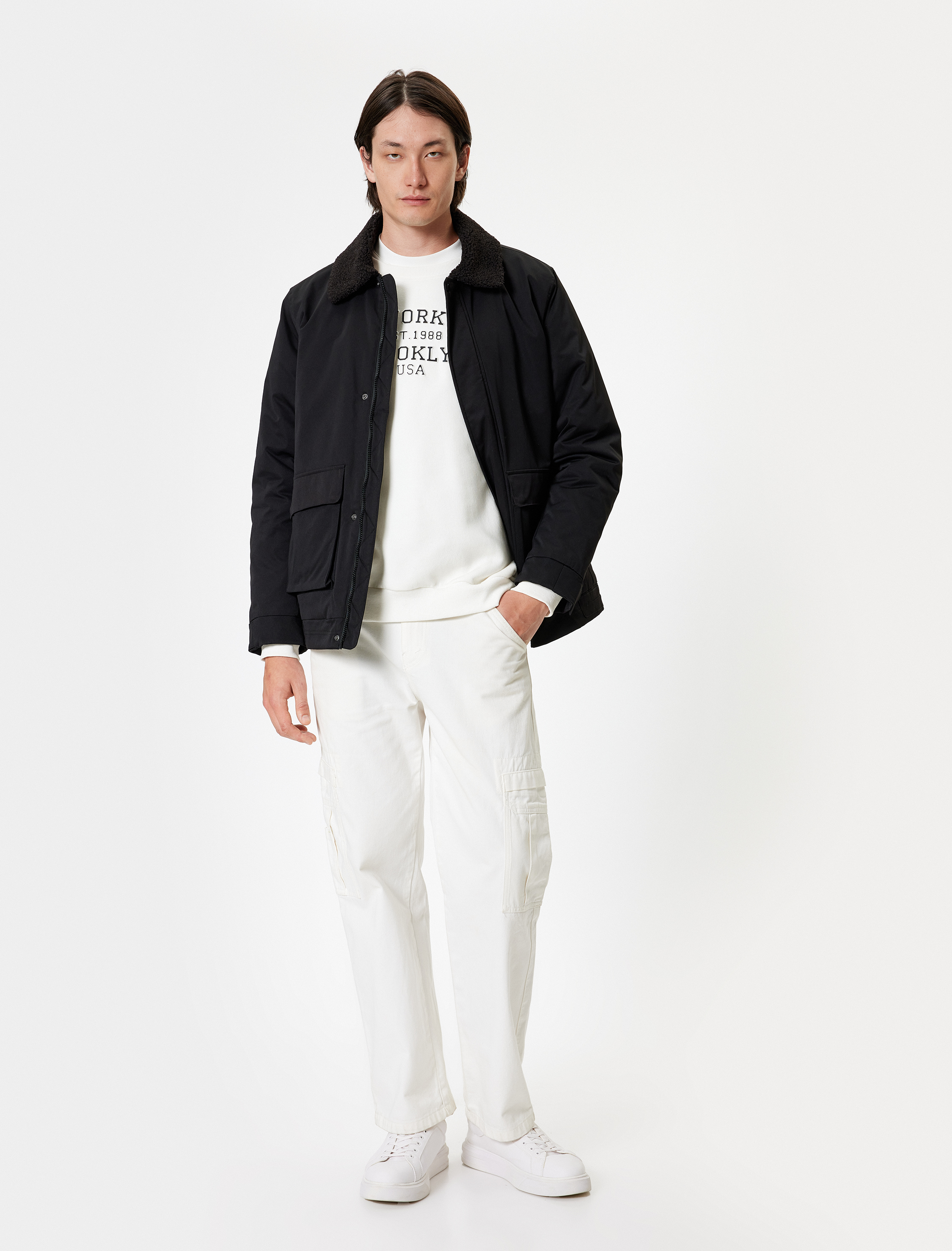   Slim Fit Fermuarlı Peluş Yaka Ceket