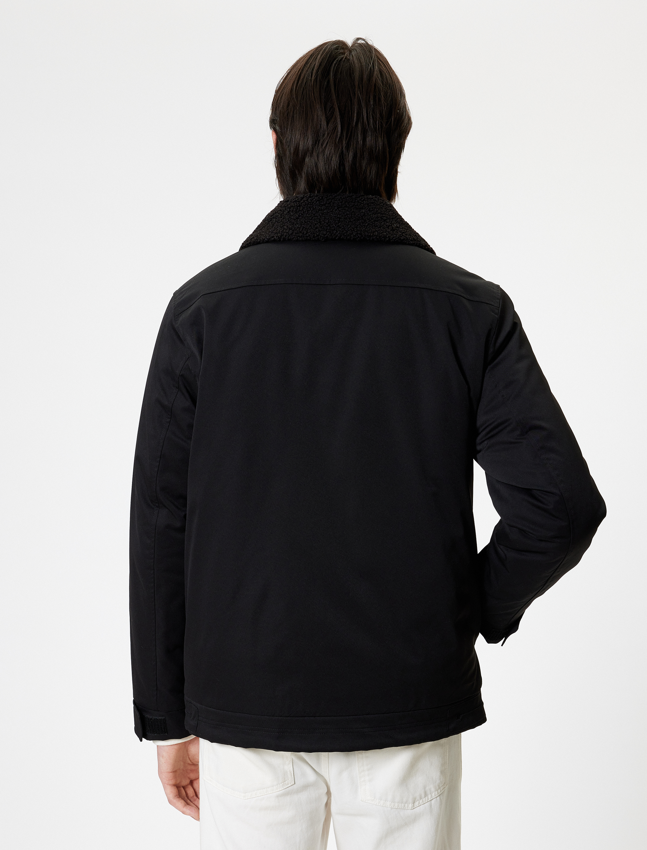   Slim Fit Fermuarlı Peluş Yaka Ceket