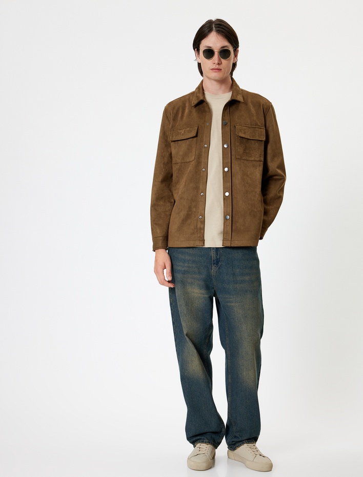  Gömlek Ceket Süet Görünümlü Kapaklı Cep Detaylı