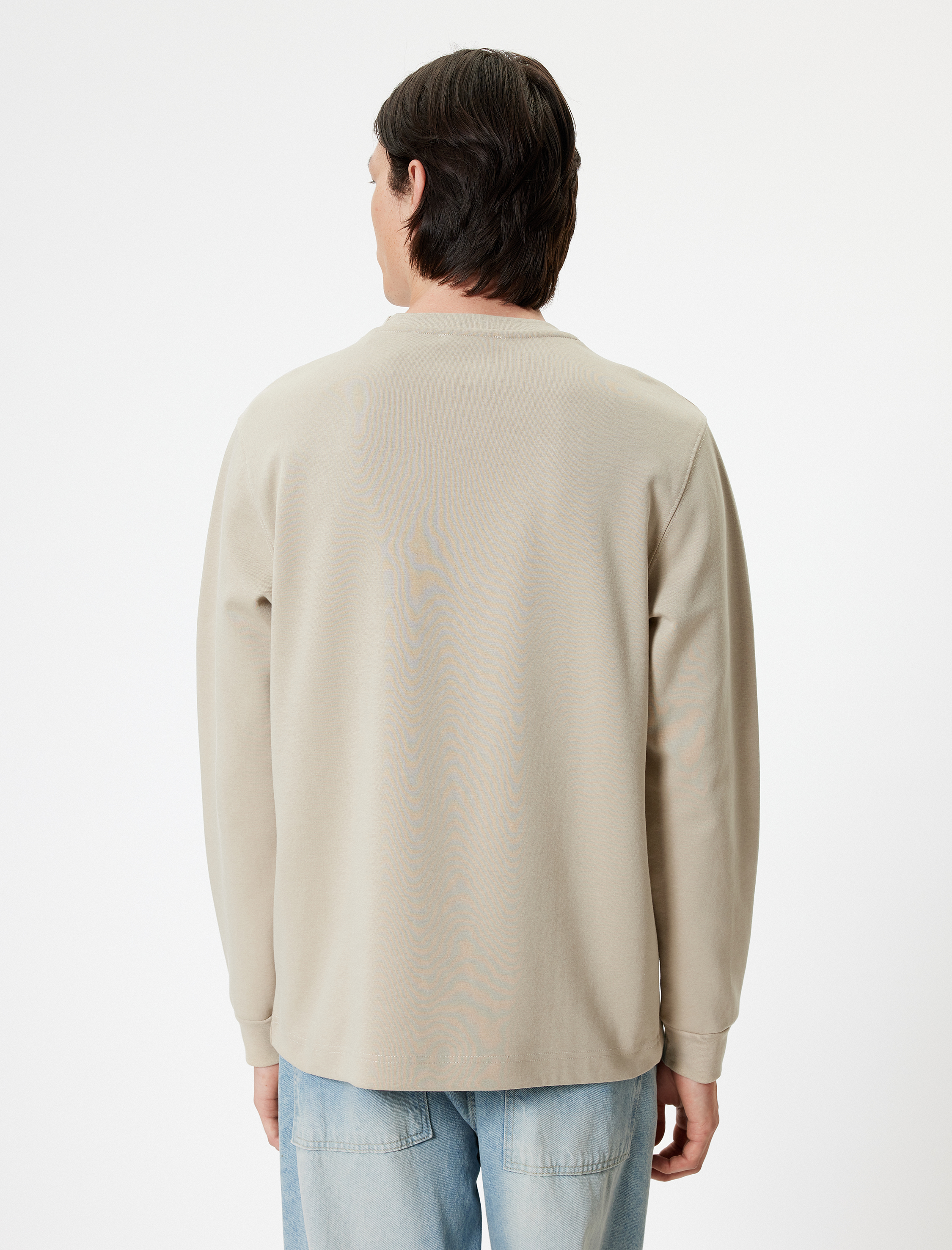   Bisiklet Yaka Sweatshirt Basic Uzun Kollu Pamuklu İnterlok Kumaş