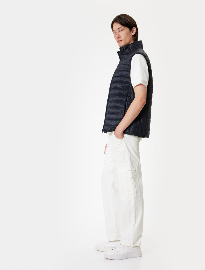  Şişme Yelek Slim Fit Dik Yaka Cep Detaylı