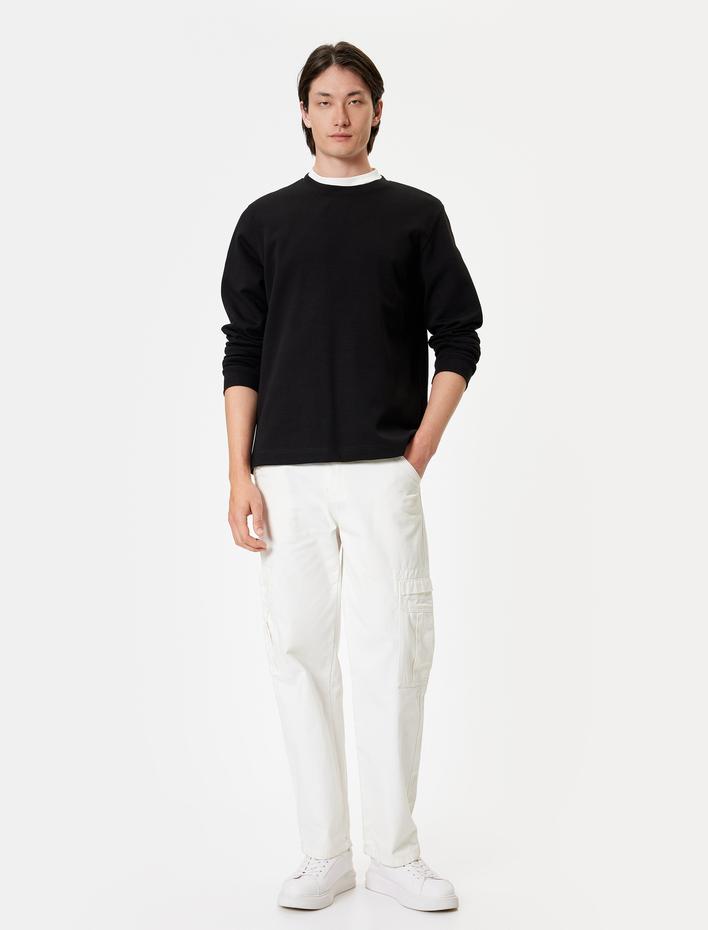  Bisiklet Yaka Sweatshirt Basic Uzun Kollu Pamuklu İnterlok Kumaş