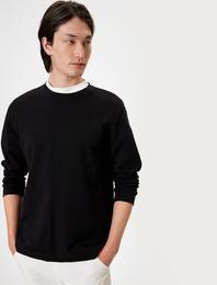 Bisiklet Yaka Sweatshirt Basic Uzun Kollu Pamuklu