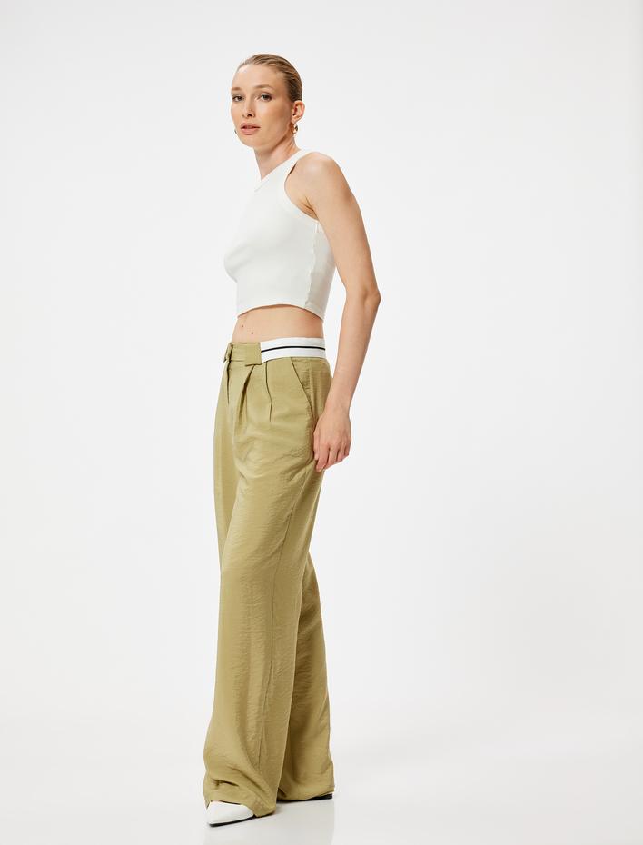  Bol Paça Pantolon Bel Detaylı Cepli Pile Detaylı