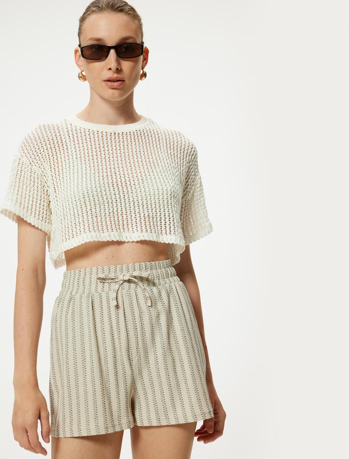  Mini Yüksek Bel Şort Beli Bağlamalı