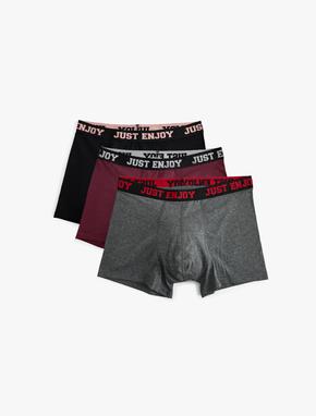 3'lü Boxer Seti Slogan Baskılı Çok Renkli Pamuklu