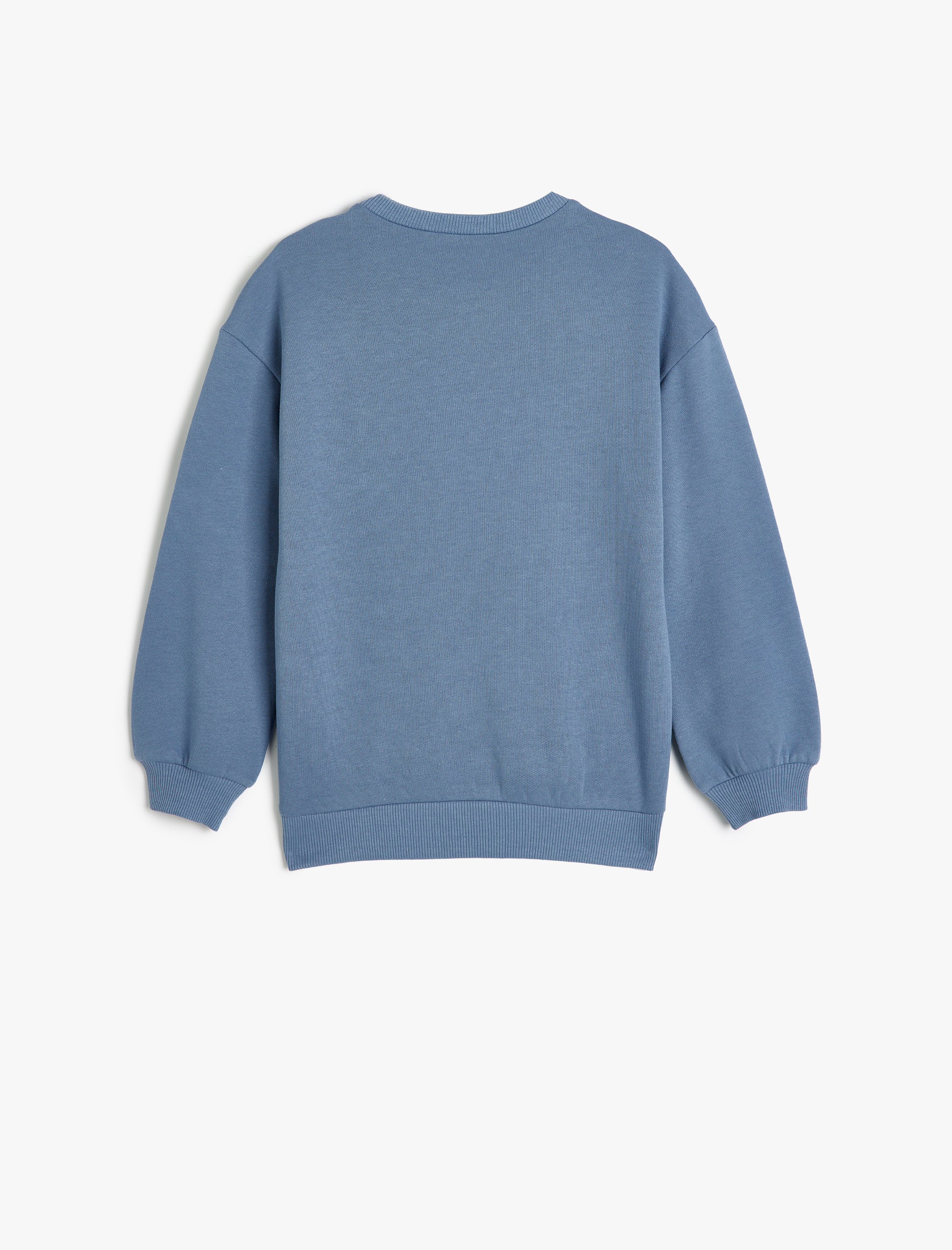  Kız Çocuk Sweatshirt Baskı Detaylı Uzun Kollu Bisiklet Yaka Şardonlu