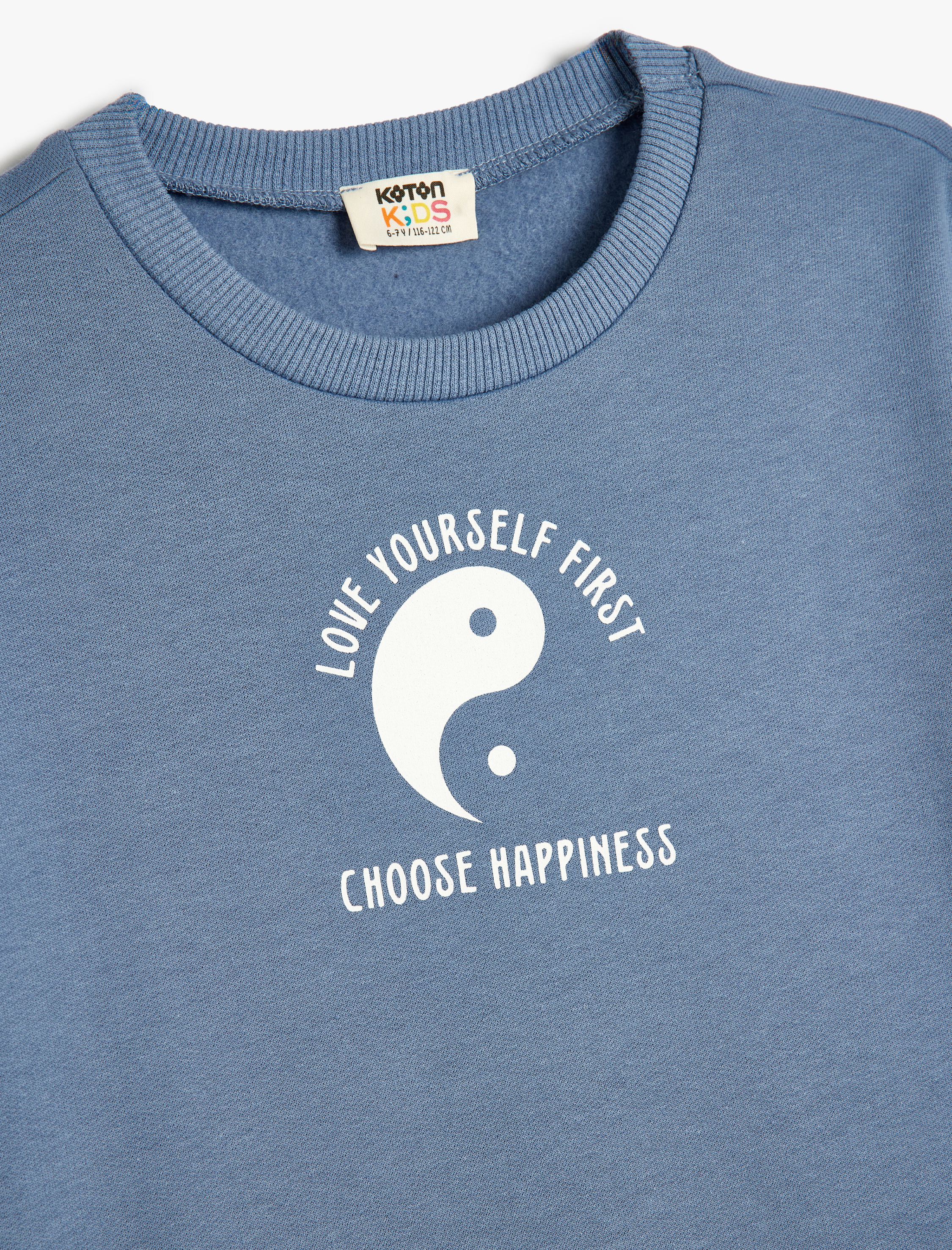  Kız Çocuk Sweatshirt Baskı Detaylı Uzun Kollu Bisiklet Yaka Şardonlu