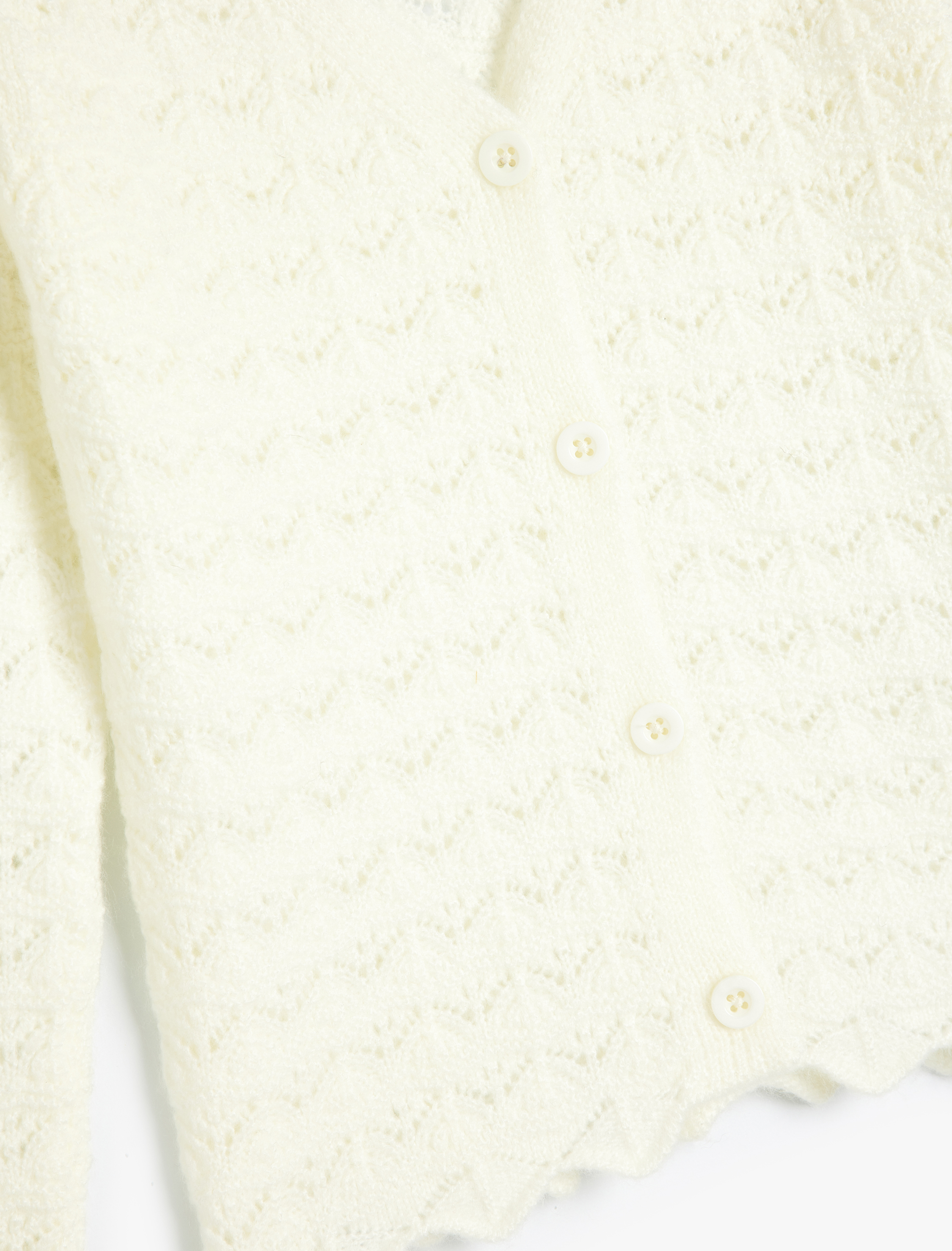  Kız Çocuk Basic Triko Hırka Ajurlu V Yaka Düğme Kapamalı Uzun Kollu