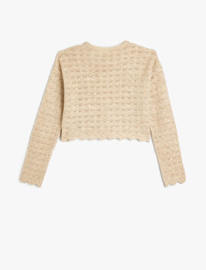 Kız Çocuk Basic Triko Kazak Ajurlu Yuvarlak Yaka Uzun Kollu