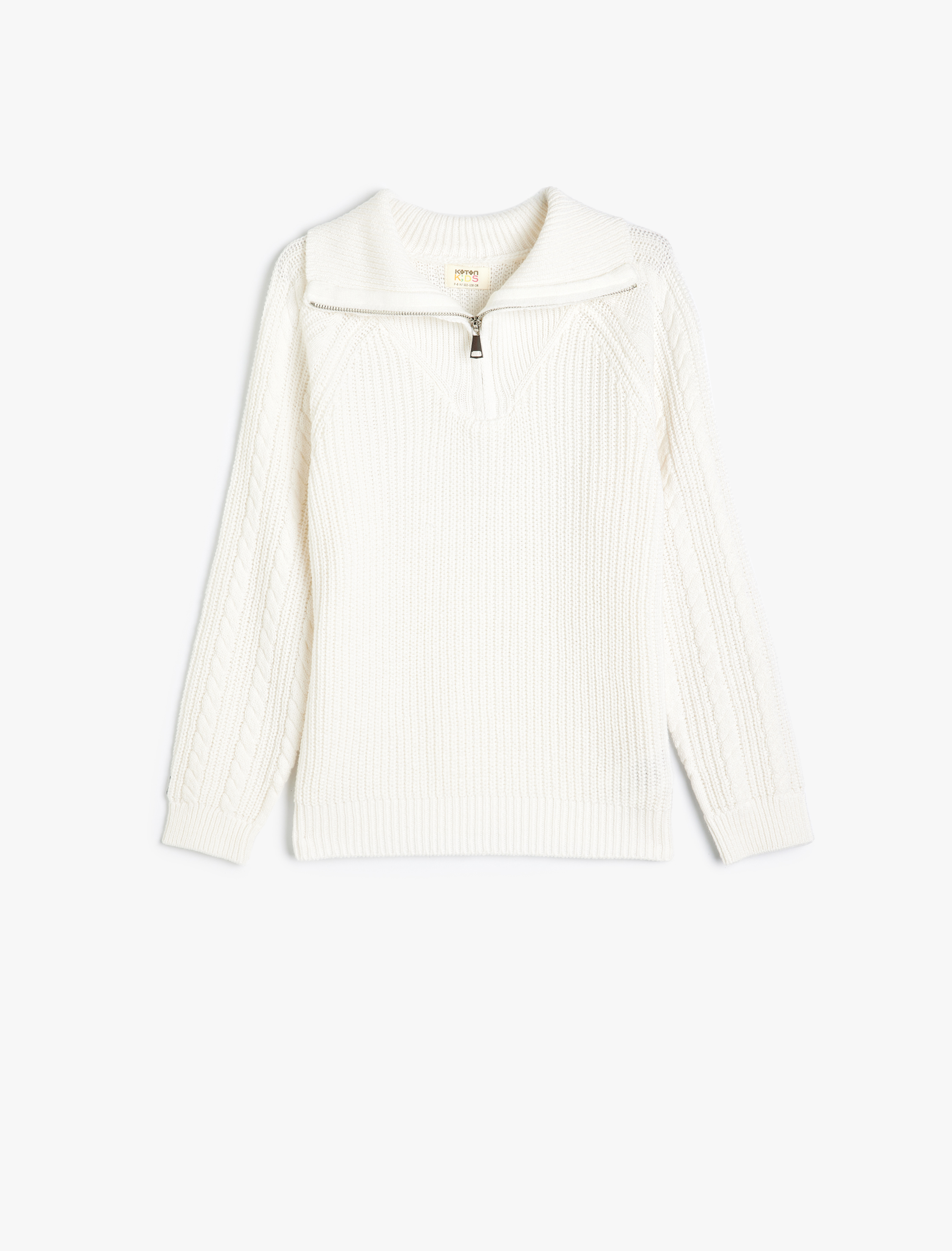  Kız Çocuk Basic Triko Kazak Uzun Kollu Yarım Fermuarlı Dik Yaka