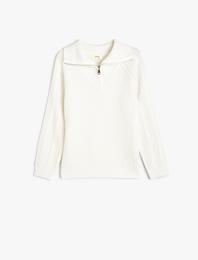 Basic Triko Kazak Uzun Kollu Yarım Fermuarlı Dik Yaka