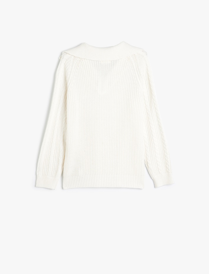 Kız Çocuk Basic Triko Kazak Uzun Kollu Yarım Fermuarlı Dik Yaka