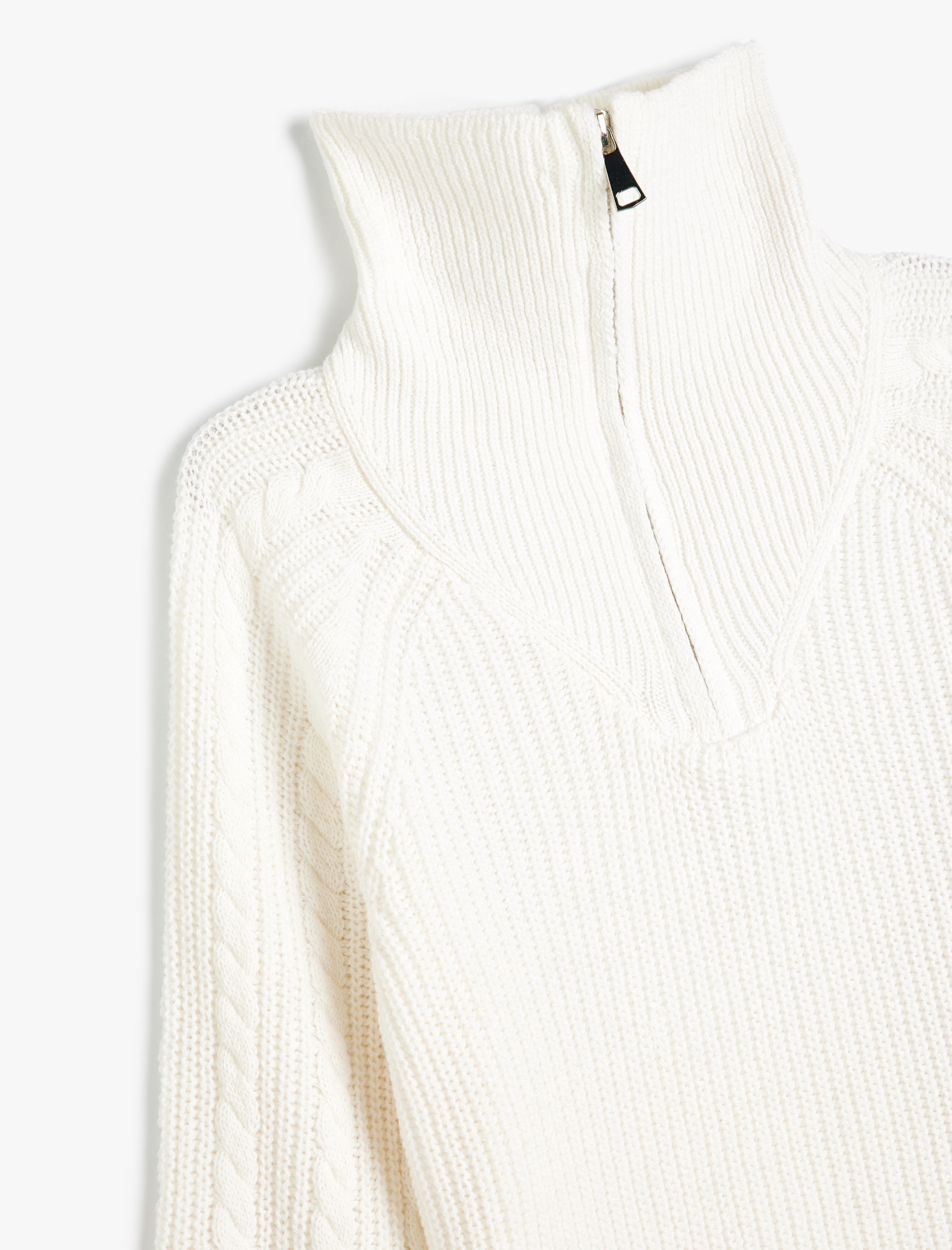  Kız Çocuk Basic Triko Kazak Uzun Kollu Yarım Fermuarlı Dik Yaka