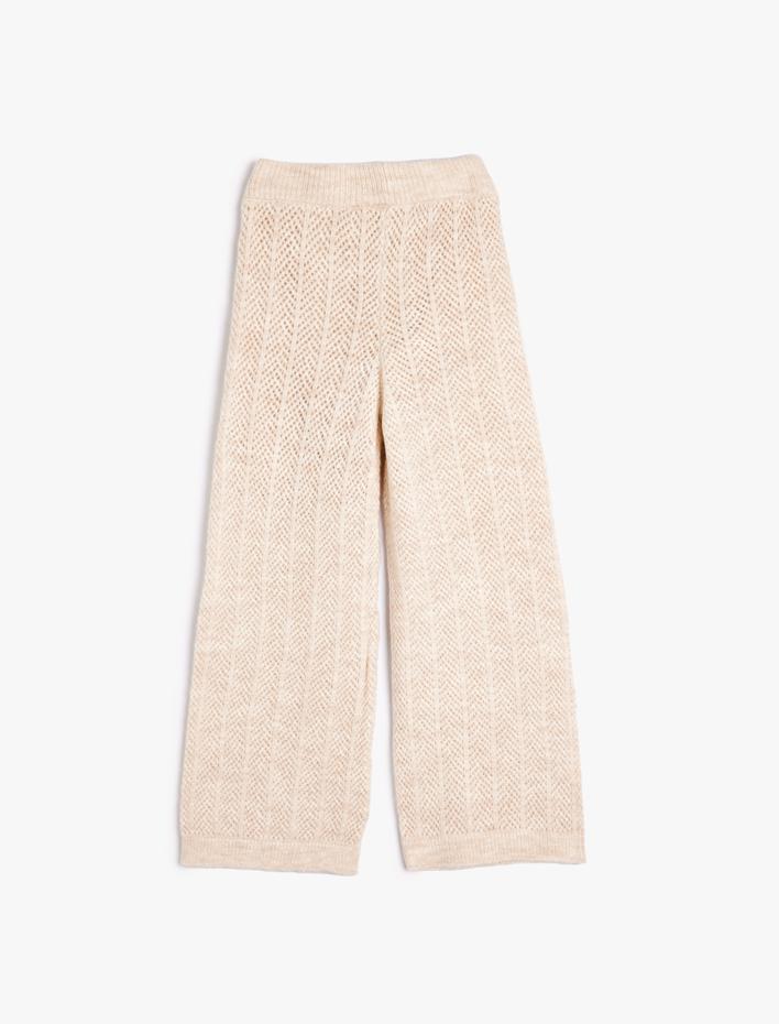 Kız Çocuk Triko Pantolon Ajurlu İspanyol Paça