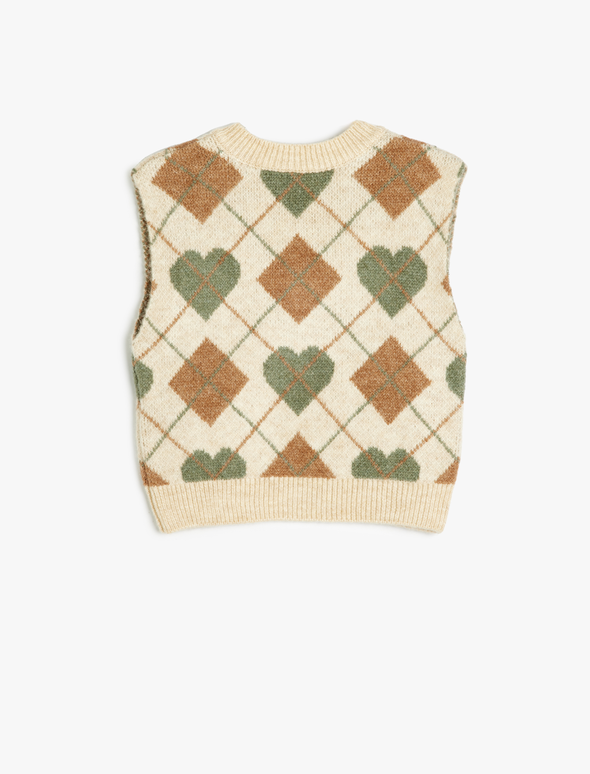 Kız Çocuk V Yaka Kolsuz Baklava Desenli Triko Süveter