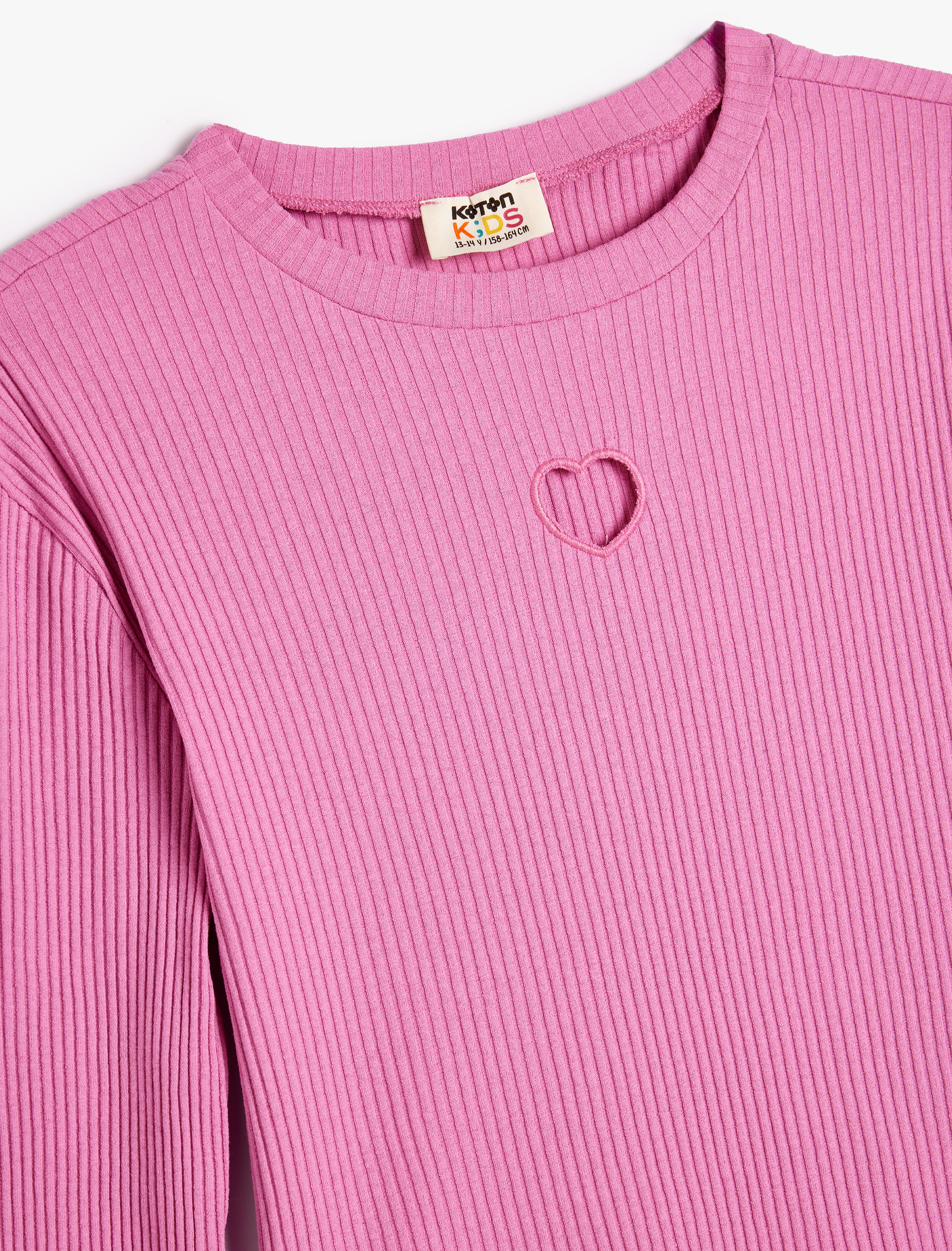  Kız Çocuk Basic Crop Tişört Kalp Pencere Detaylı Uzun Kollu Bisiklet Yaka