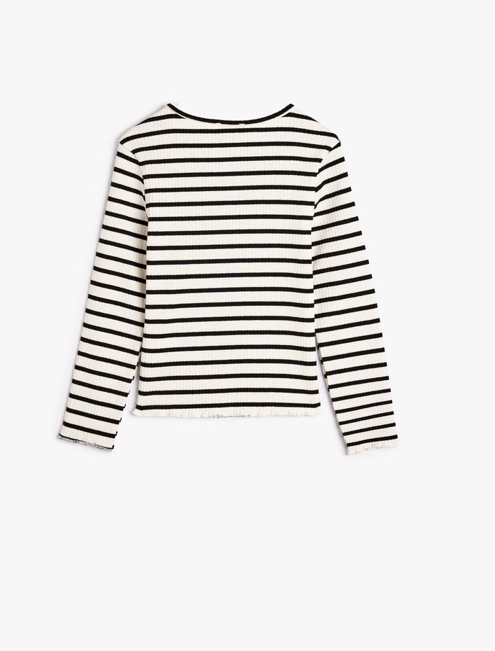 Kız Çocuk Tişört Uzun Kollu Yuvarlak Yaka Ribanalı