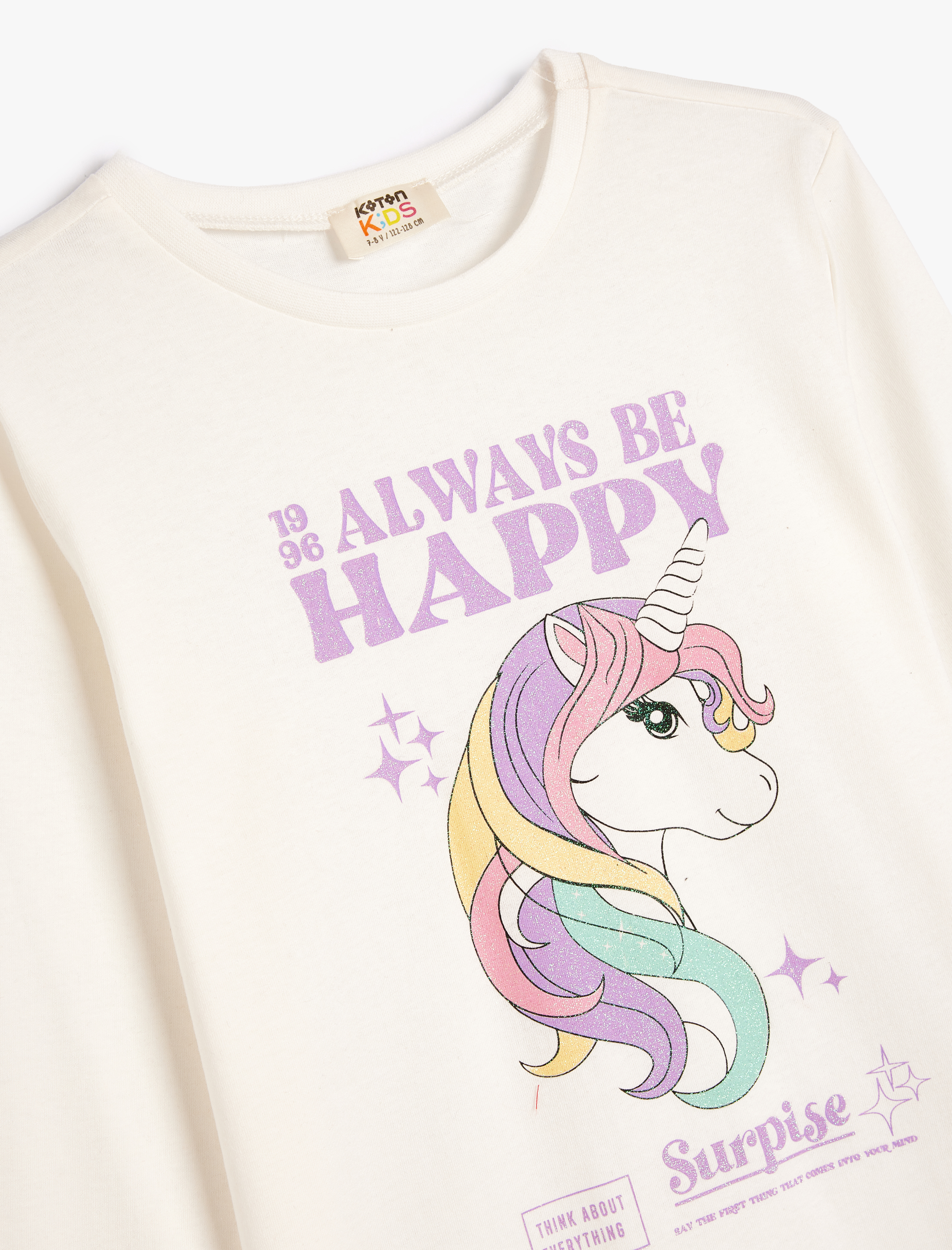 Kız Çocuk Unicorn Baskılı Uzun Kollu Pamuklu Tişört