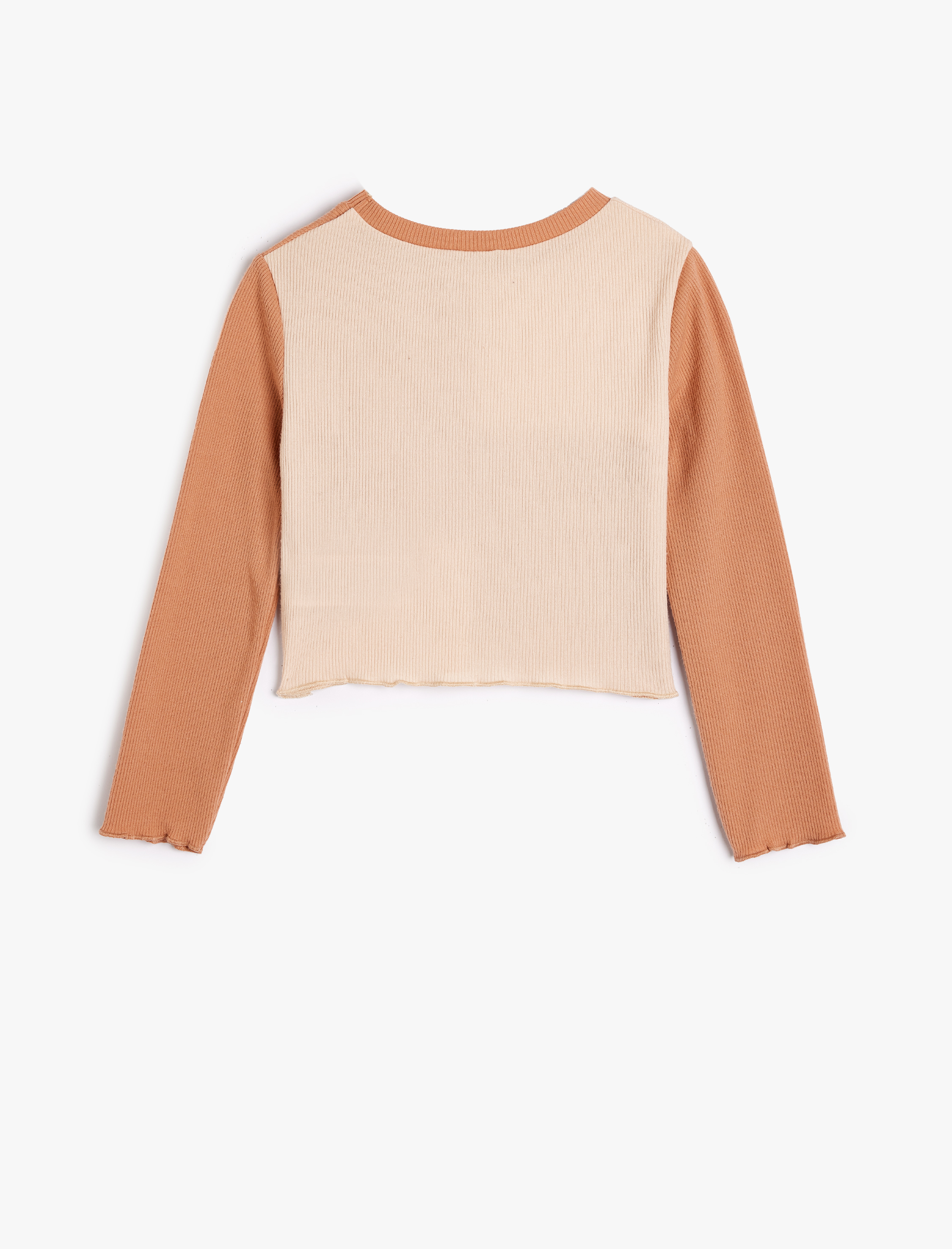  Kız Çocuk Uzun Kollu Parçalı Renk Bloklu Dar Kesim Tişört