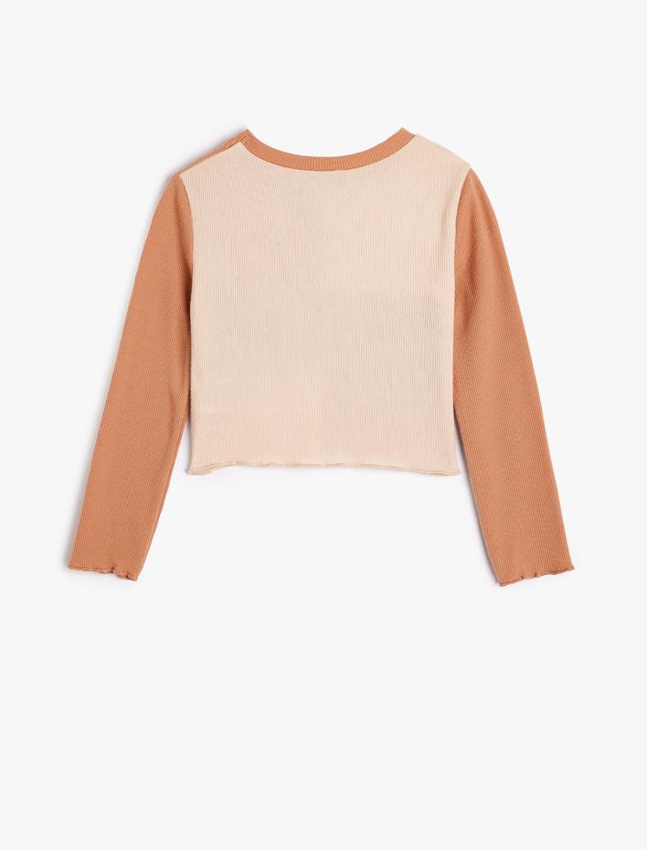 Kız Çocuk Uzun Kollu Parçalı Renk Bloklu Dar Kesim Tişört