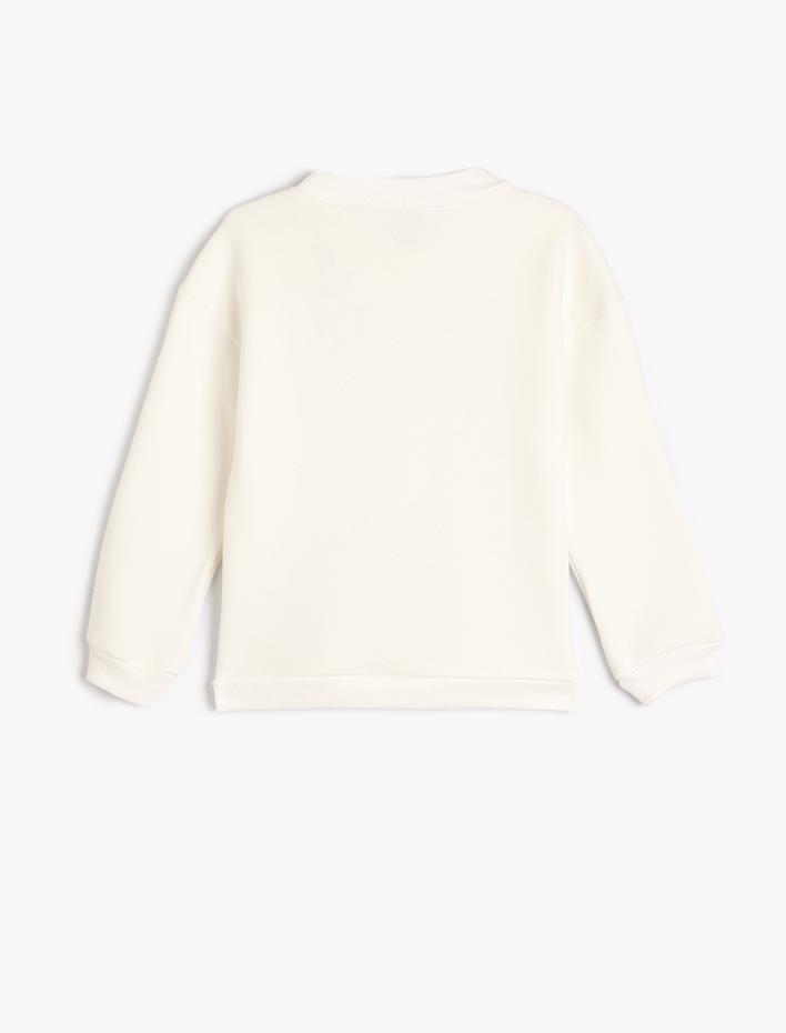 Kız Çocuk Oversize Sweatshirt Kedi Baskılı Bisiklet Yaka Uzun Kollu Pamuklu Şardonlu