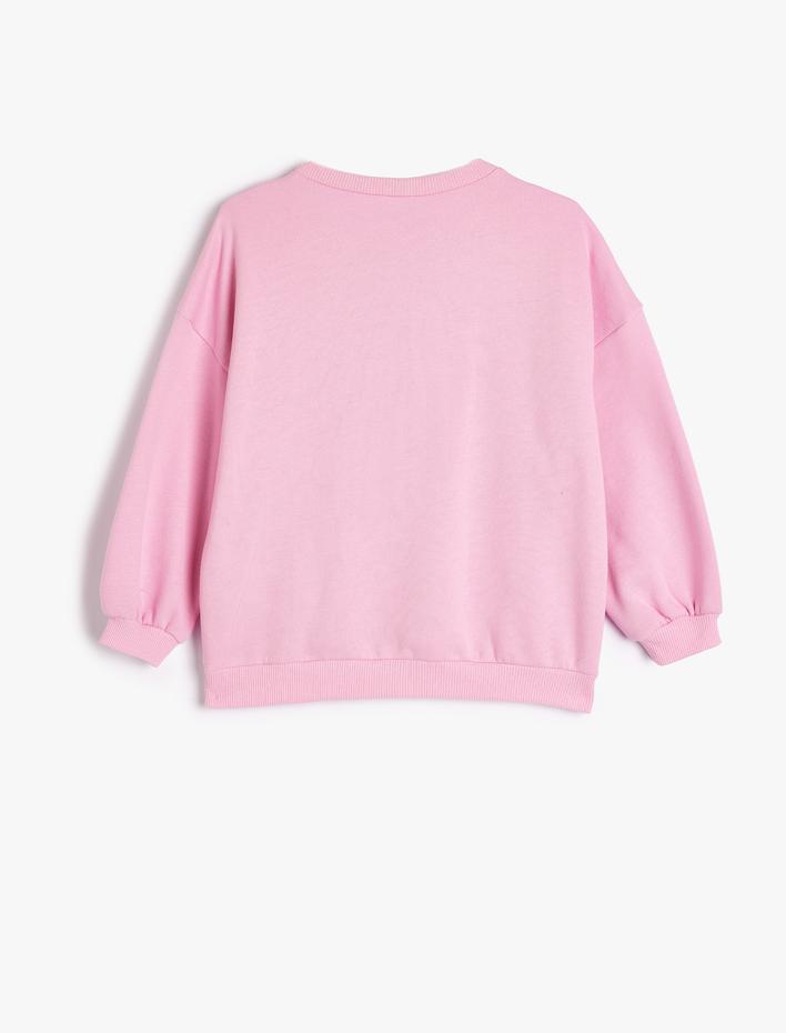 Kız Çocuk Sweatshirt Kolej Baskılı Uzun Kollu Bisiklet Yaka Şardonlu