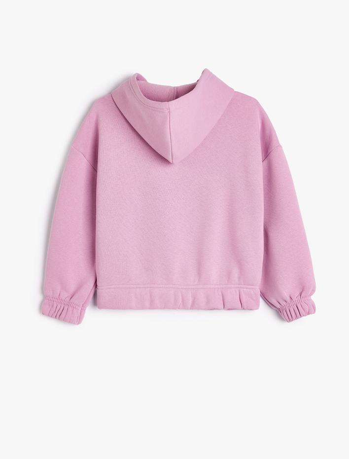 Kız Çocuk Kapşonlu Sweatshirt Kedi Baskılı Uzun Kollu Pullu Payetli Şardonlu