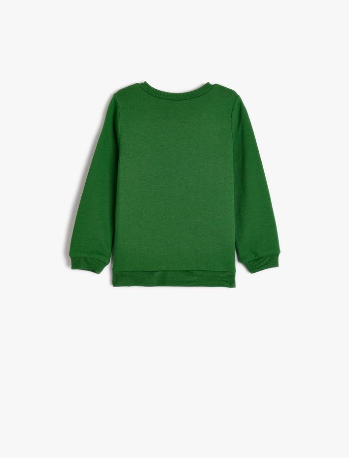 Erkek Bebek Dinozorlu Sweat Uzun Kollu Bisiklet Yaka Şardonlu Pamuklu