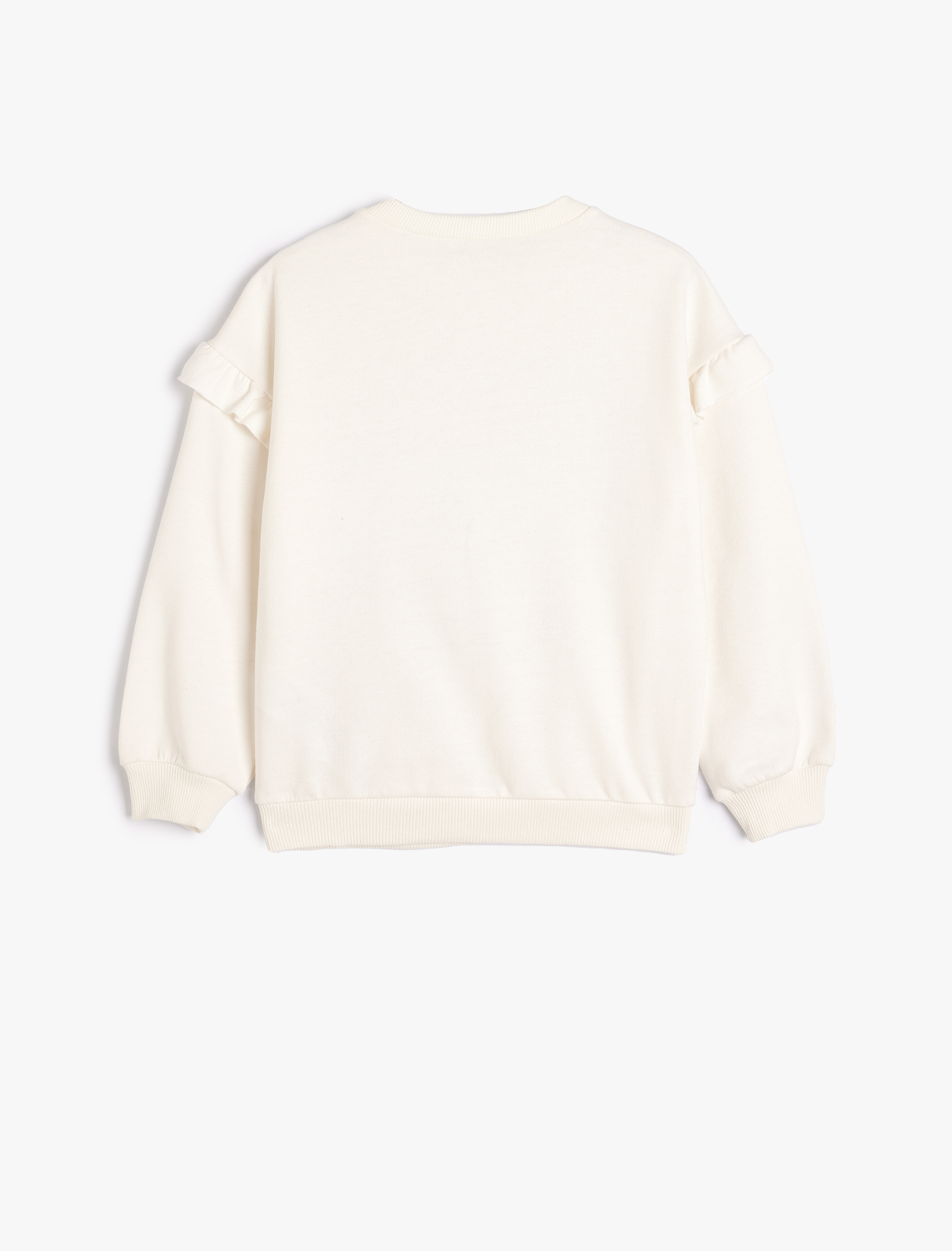  Kız Çocuk Fırfırlı Sweatshirt Köpek Baskılı Uzun Kollu Pamuklu Şardonlu