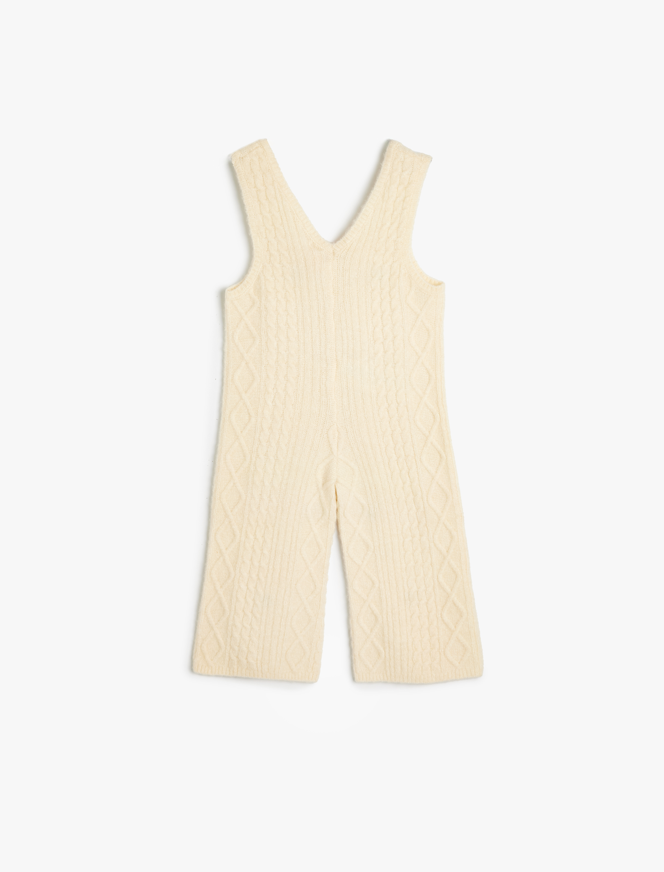  Kız Bebek Triko Tulum Örgü Desenli Çiçek İşlemeli V yaka