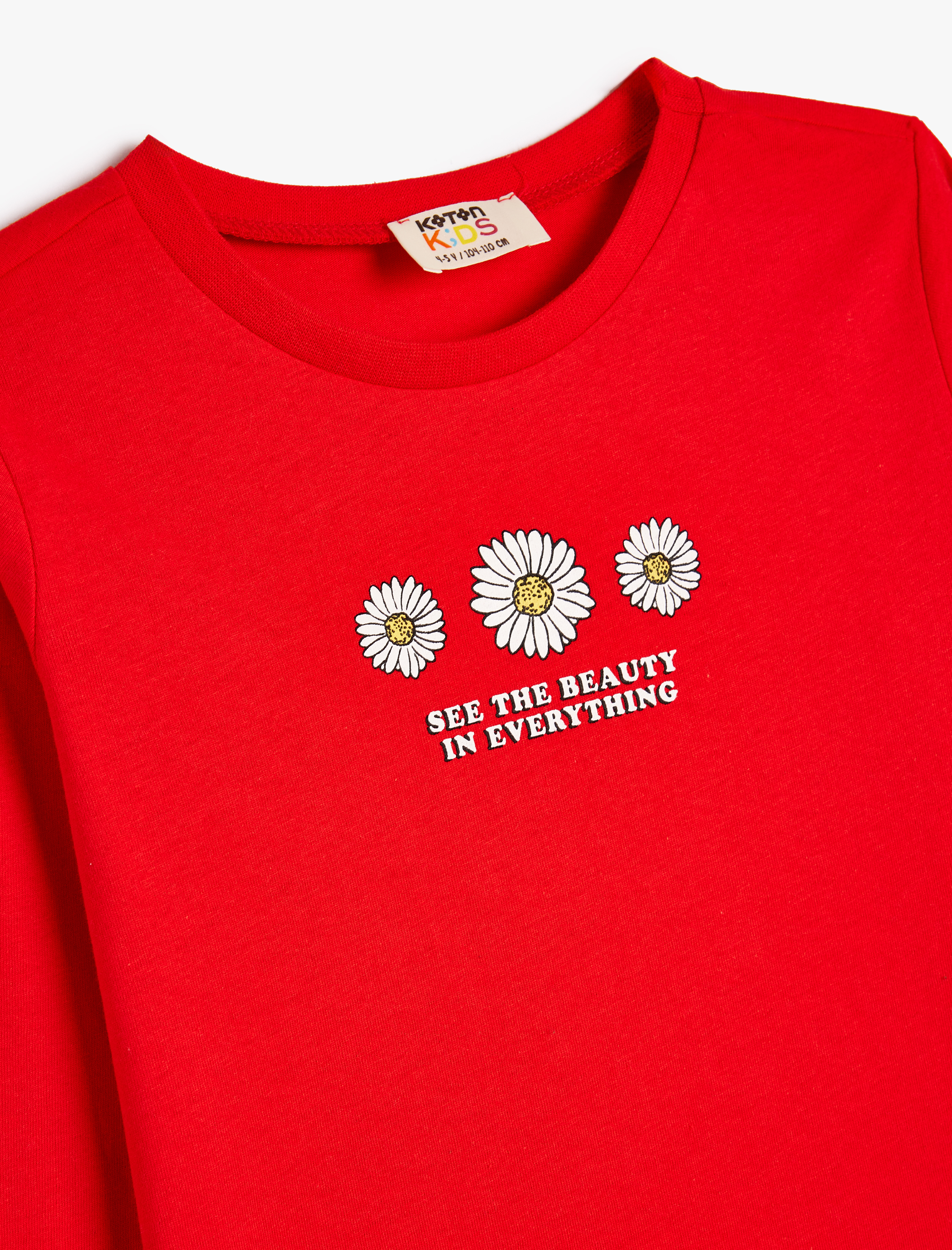  Kız Çocuk Tişört Çiçek Baskılı Uzun Kollu Bisiklet Yaka Pamuklu