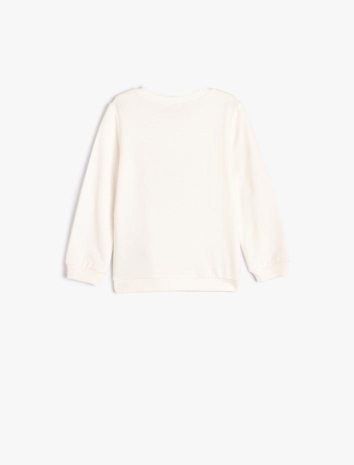 Erkek Bebek Sweatshirt Ayıcık Baskılı Uzun Kollu Bisiklet Yaka Şardonlu Pamuklu