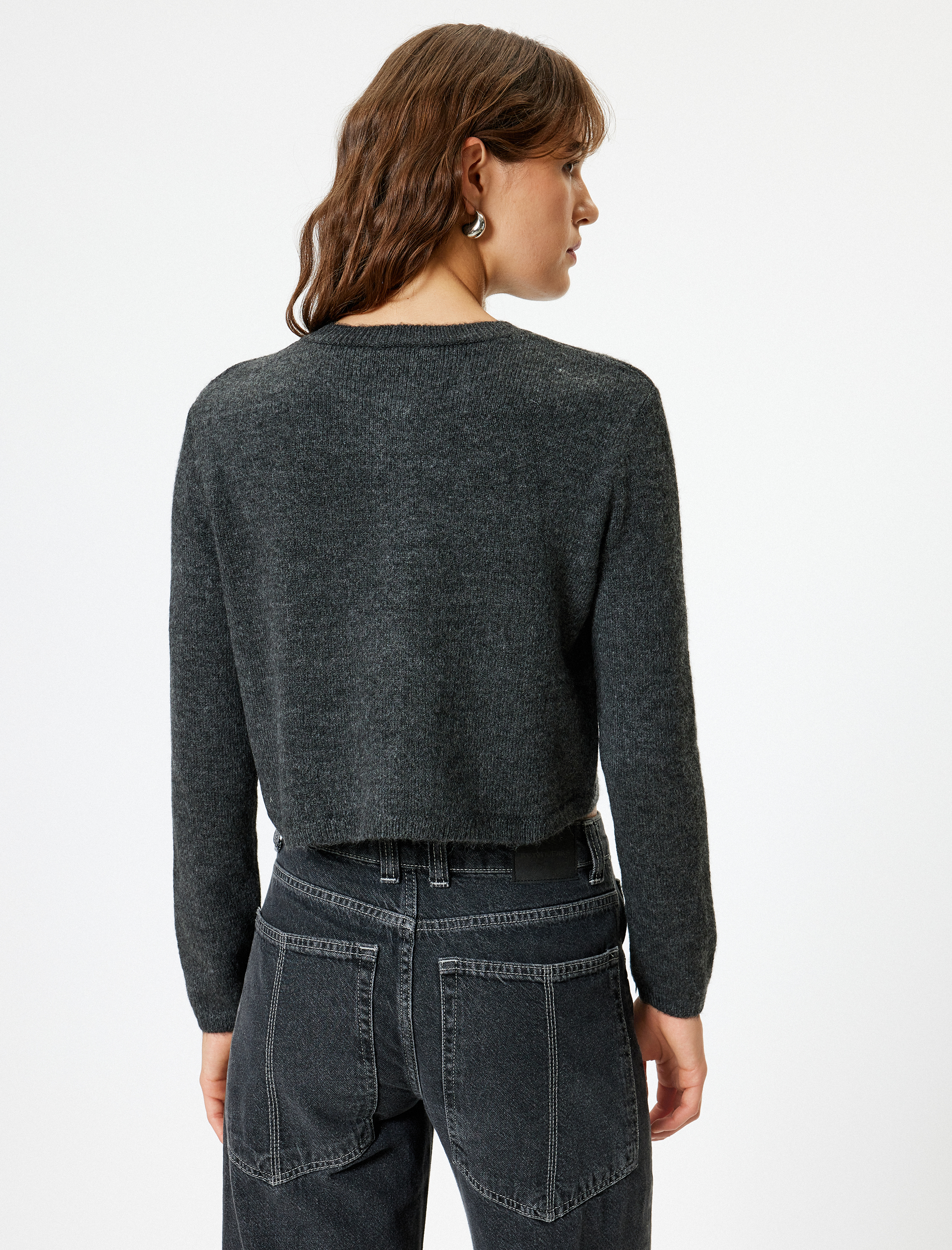   Triko Hırka Yuvarlak Yaka Düğmeli Uzun Kollu