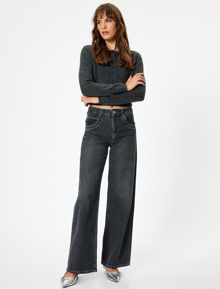  Triko Hırka Yuvarlak Yaka Düğmeli Uzun Kollu