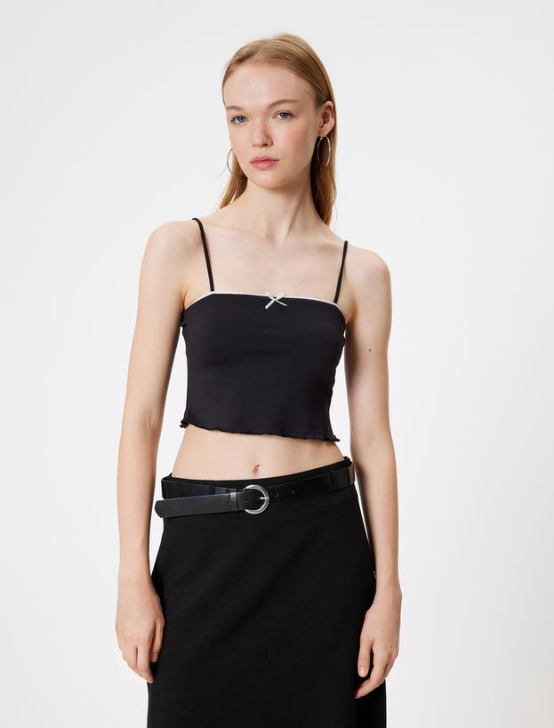 Crop Üst Fiyonk Detaylı İp Askılı Slim Fit_2