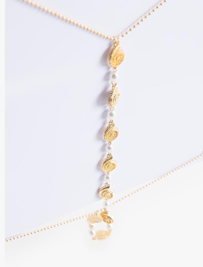 Kadın Vücut Kolyesi Deniz Kabuğu ve İnci Detaylı -Koton X Sibil Çetinkaya