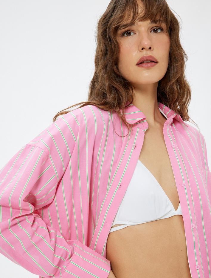  Koton X Sibil Çetinkaya - Plaj Elbisesi Gömlek Uzun Kollu Cep Detaylı