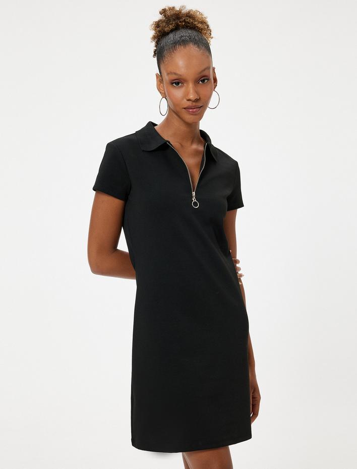  Polo Yaka Mini Yarım Fermuarlı A Kesim Elbise