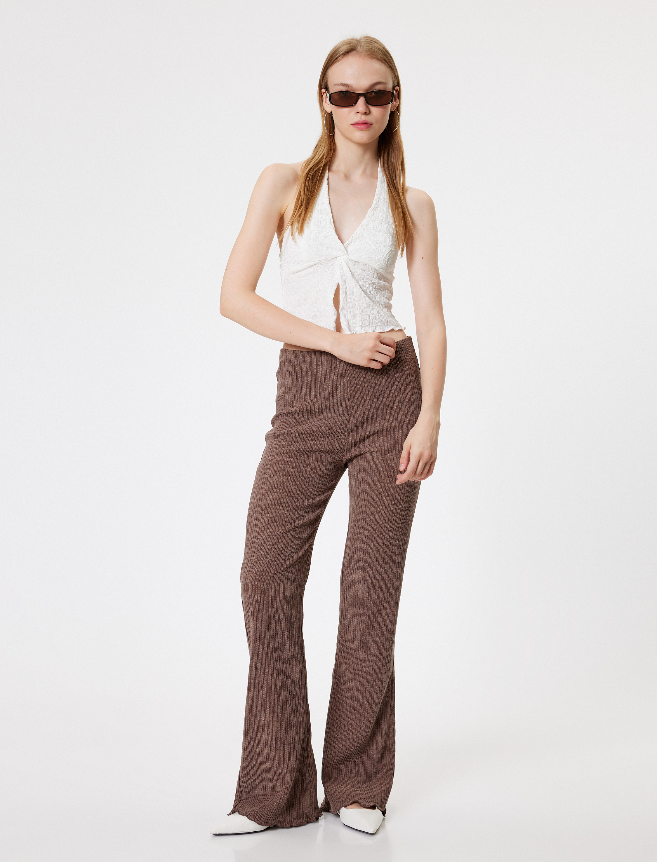   İspanyol Paça Tayt Pantolon Bürümcük Yüksek Bel Slim Fit Bürümcük