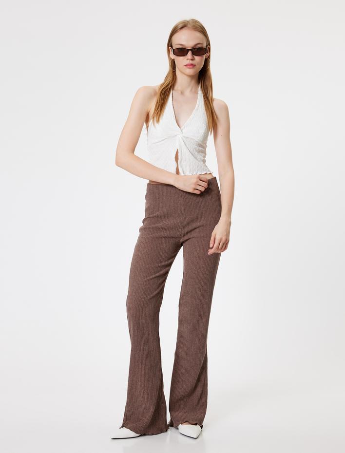  İspanyol Paça Tayt Pantolon Bürümcük Yüksek Bel Slim Fit Bürümcük