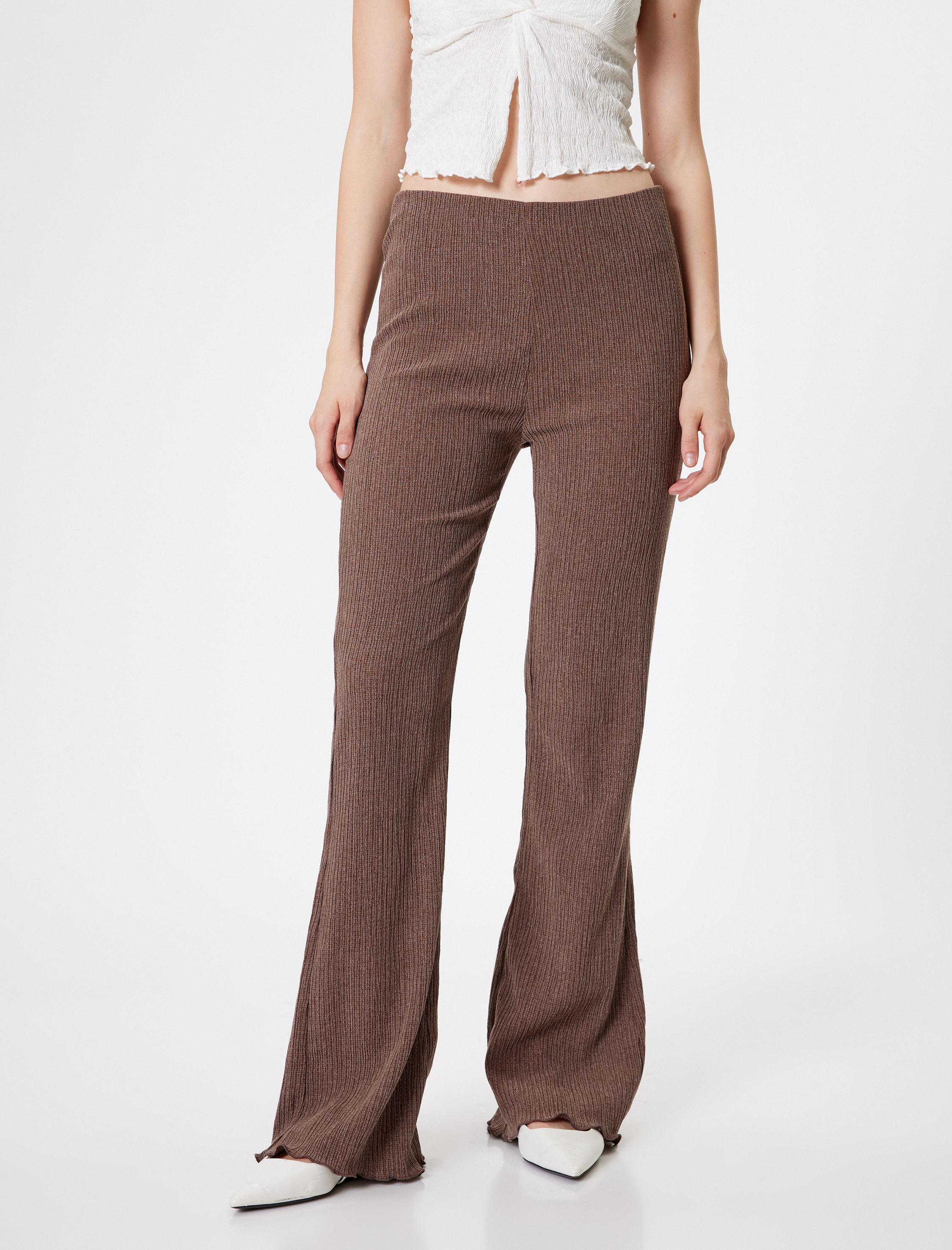   İspanyol Paça Tayt Pantolon Bürümcük Yüksek Bel Slim Fit Bürümcük